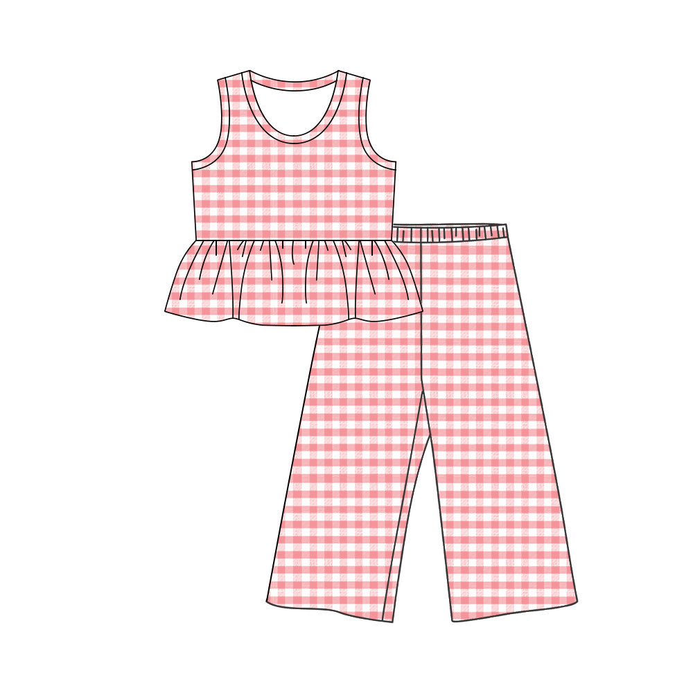 GSPO2306 Preorder Baby Girl Pink Checked Tunic Flare Pants Clothes Set