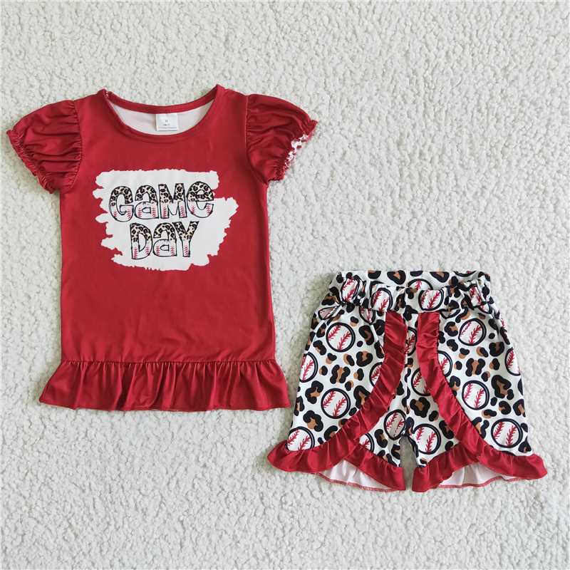 GSSO0057 Baby Girls Baseball Game Day Summer Shorts Sets