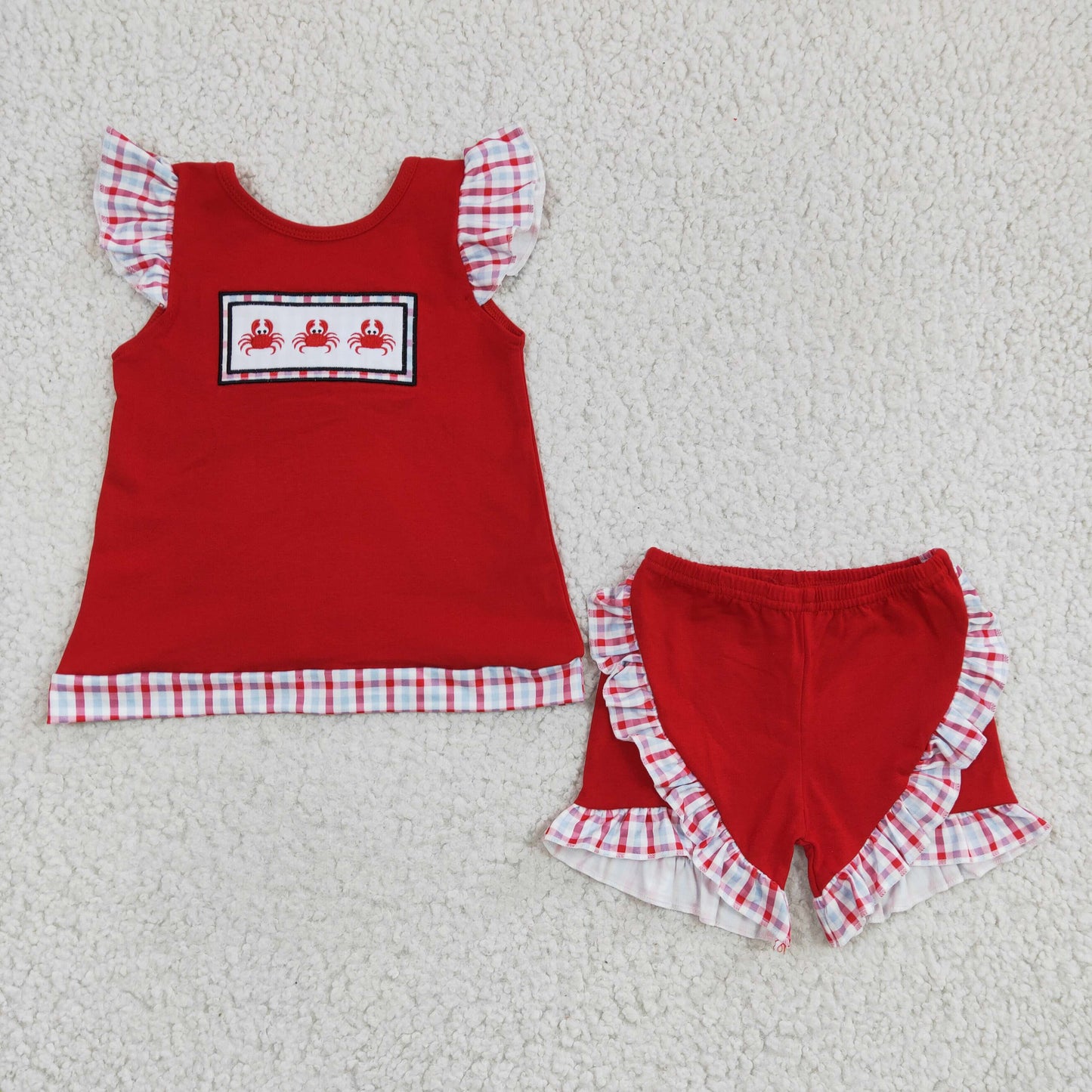 GSSO0142 Baby Girls Summer Crab ruffle shorts sets
