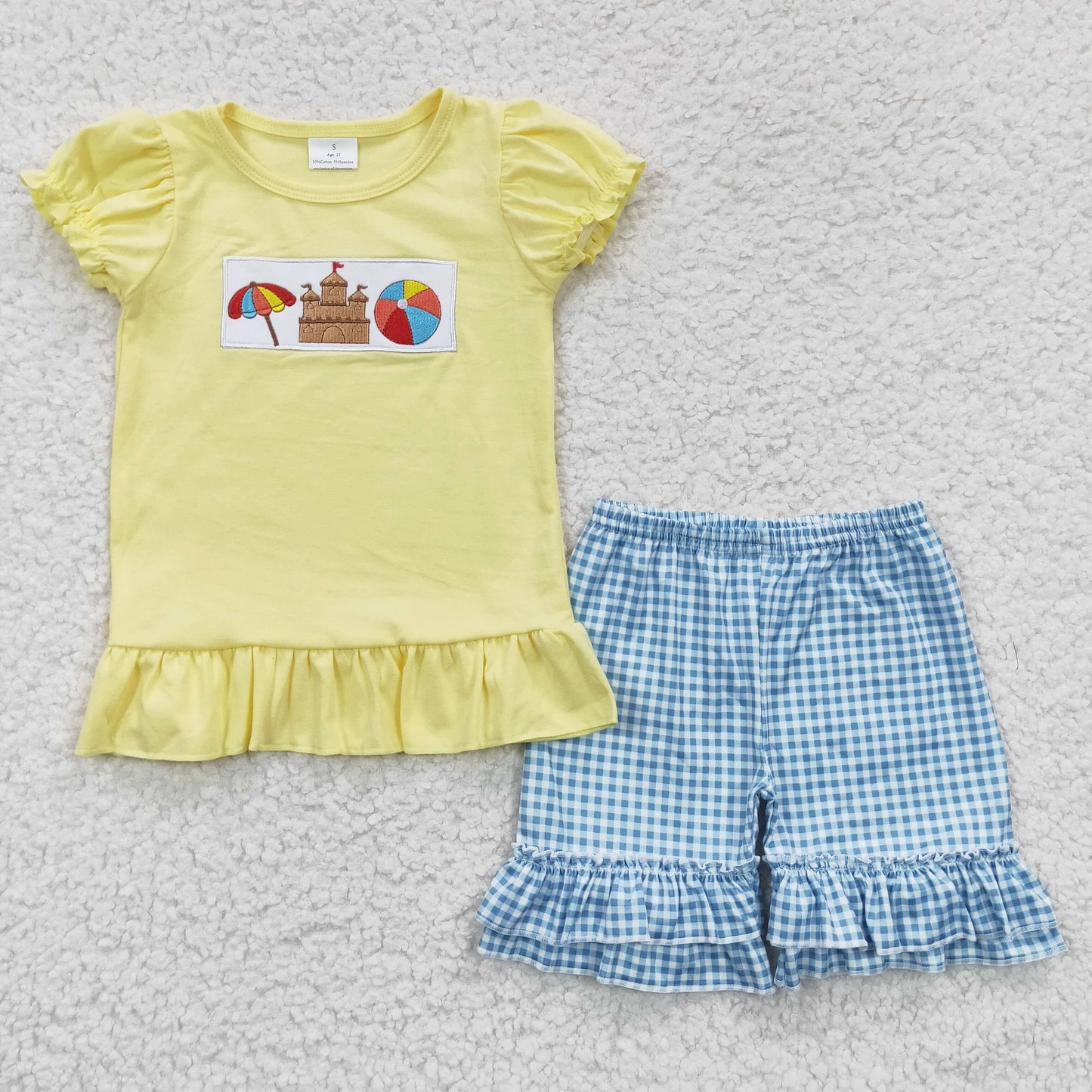 GSSO0276 Baby Girls Umbrella Beach Summer Blue shorts sets