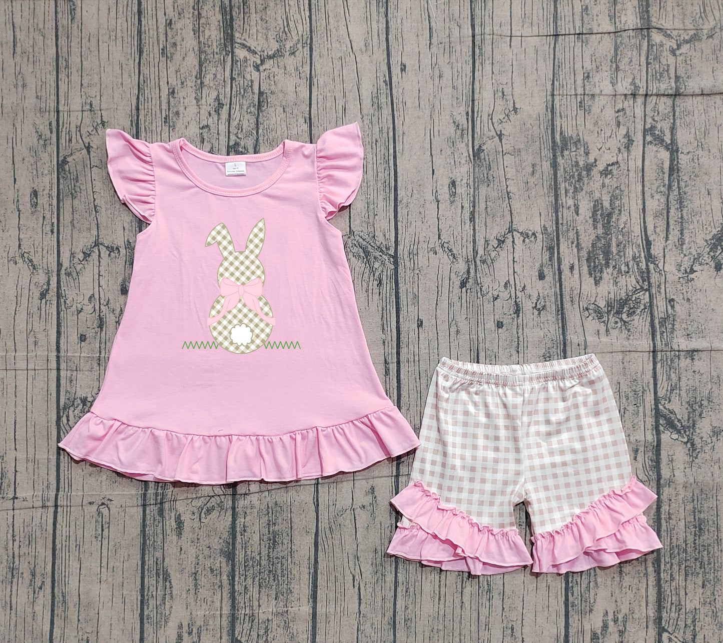 Pre-order no moq GSSO0374 pre-order baby girl clothes embroidery camouflage bunny short sleeve summer shorts outfit-26.1.19
