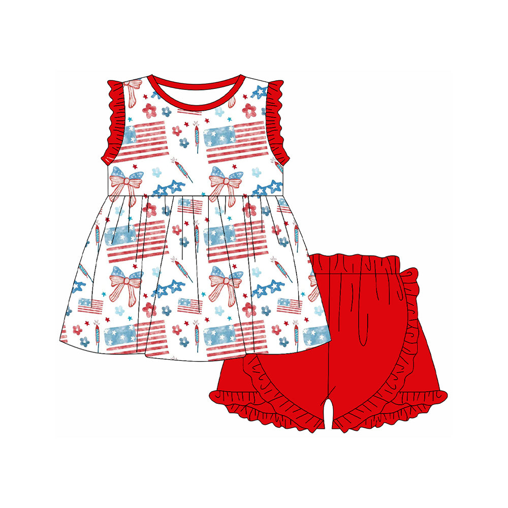 Pre-order no moq GSSO3102 pre-order baby girl clothes floral bow flag sleeveless summer outfit-25.12.29