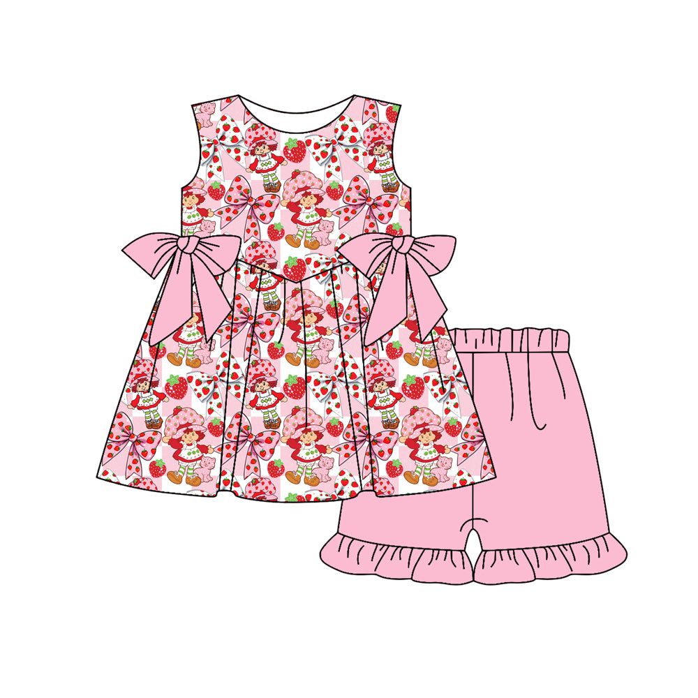 Pre-order no moq GSSO3104 pre-order baby girl clothes strawberry bow sleeveless summer outfit-25.12.30