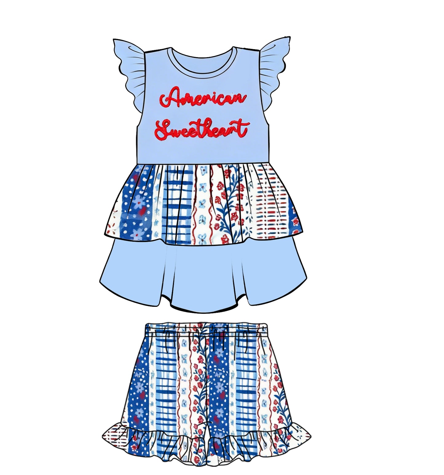 Pre-order no moq GSSO3108 pre-order baby girl clothes American flying sleeve shorts summer outfit-25.12.31
