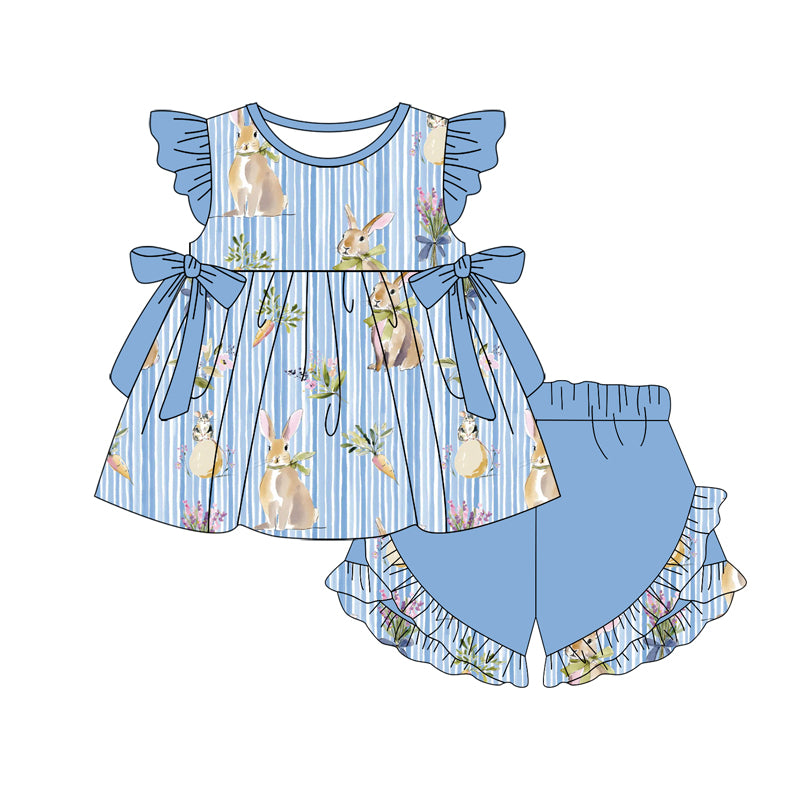 Pre-order no moq GSSO3114 pre-order baby girl clothes easter bunny flying sleeve shorts summer outfit-26.1.1