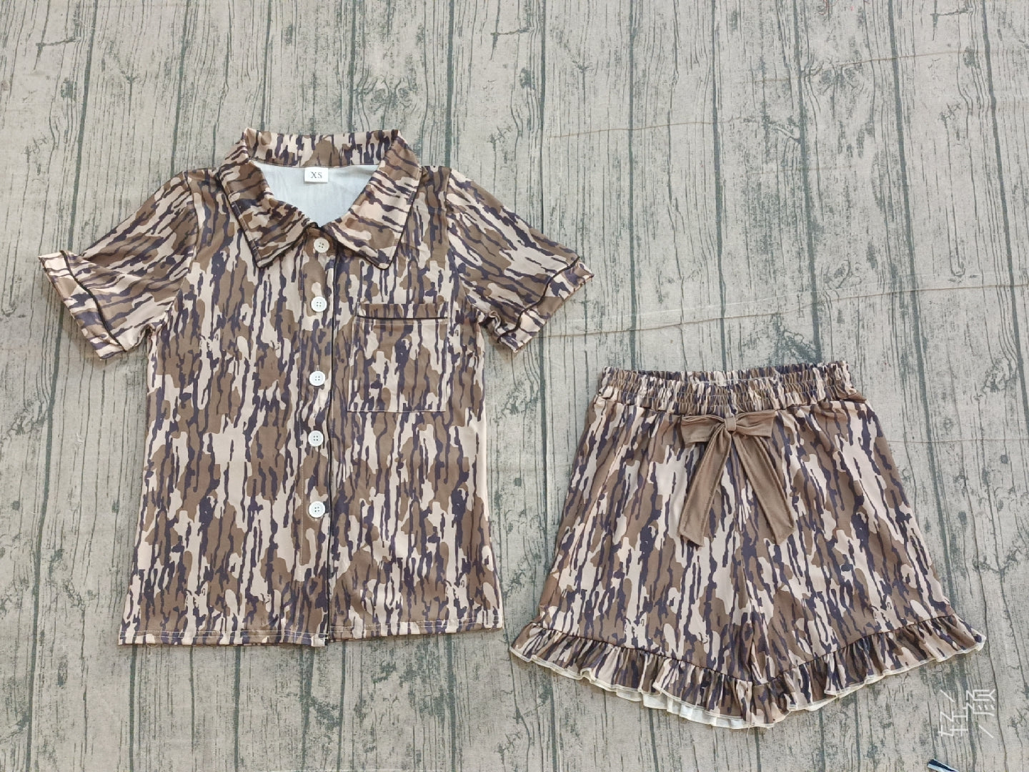 Pre-order no moq GSSO3136 adult clothes pajamas summer camouflage bow short sleeve shorts set-26.1.12