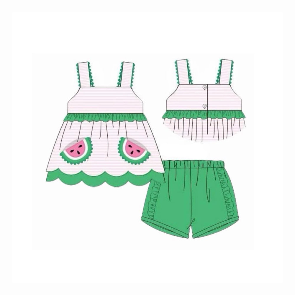 Pre-order no moq GSSO3164 pre-order baby girl clothes watermelon suspender shorts summer outfit-26.1.10