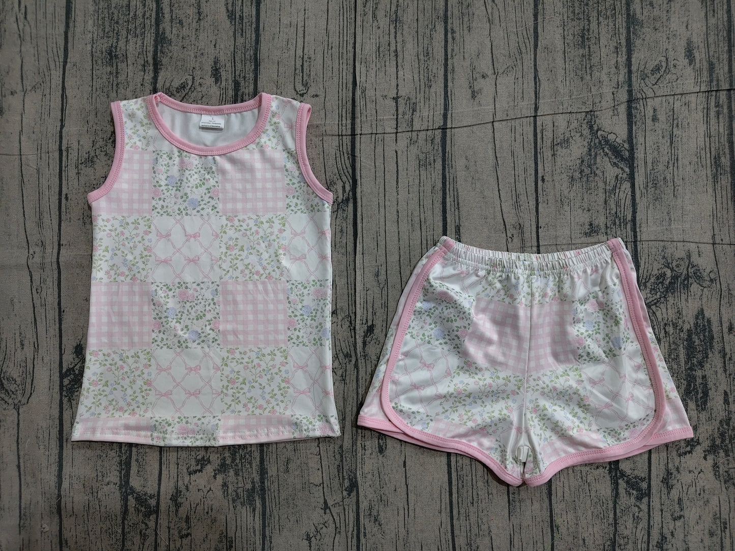 GSSO3168 Preorder Sample Baby Girl Pink Checked Flowers Top Shorts Clothes Sets