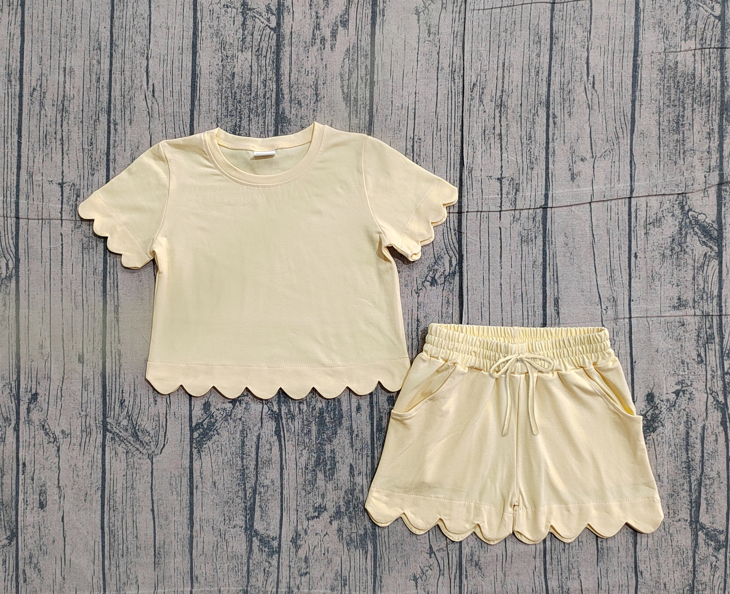 Pre-order no moq GSSO3175 pre-order baby girl clothes yellow short sleeve shorts summer outfit-26.1.22