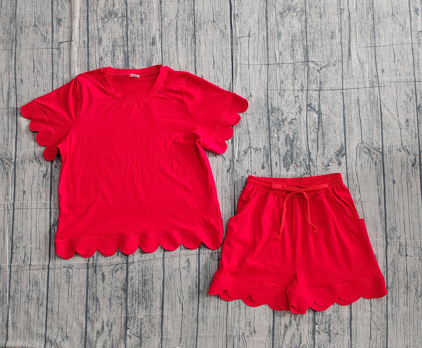 Pre-order no moq GSSO3205 adult clothes summer red short sleeve shorts set-26.1.24