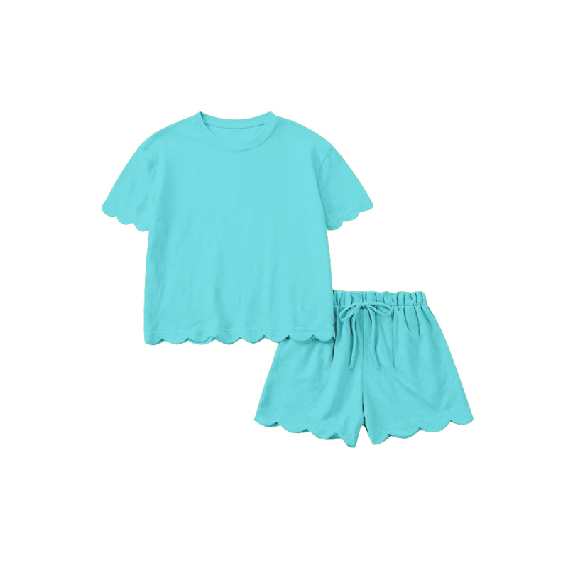 Pre-order no moq GSSO3208 adult clothes summer teal short sleeve shorts set-26.1.15