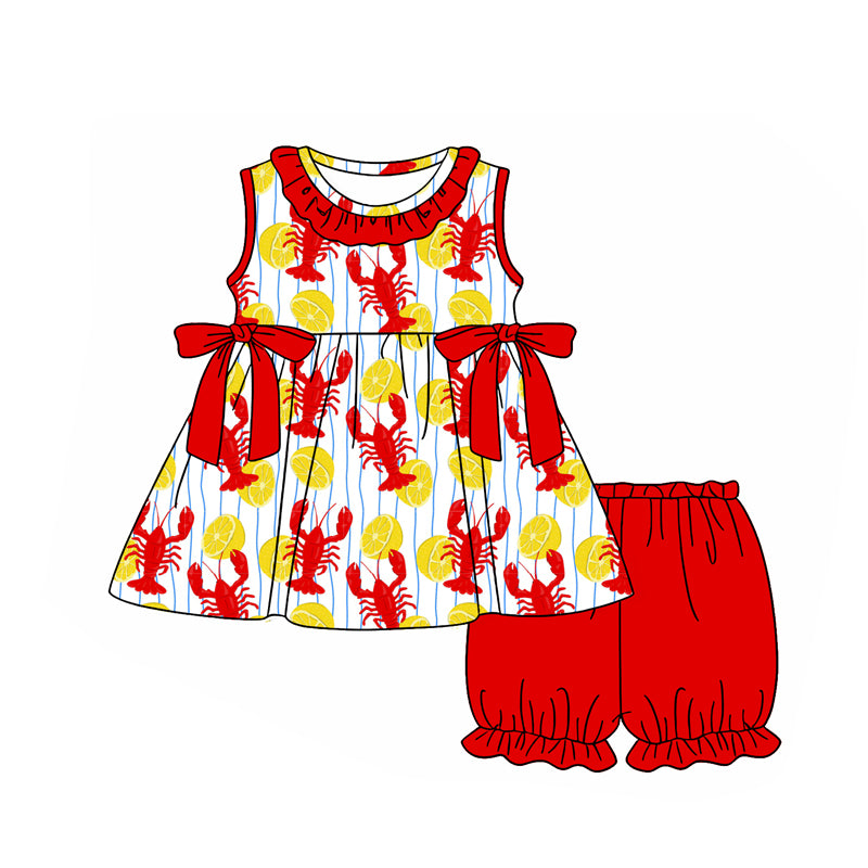 Pre-order no moq GSSO3209 pre-order baby girl clothes lobster sleeveless shorts summer outfit-26.1.15