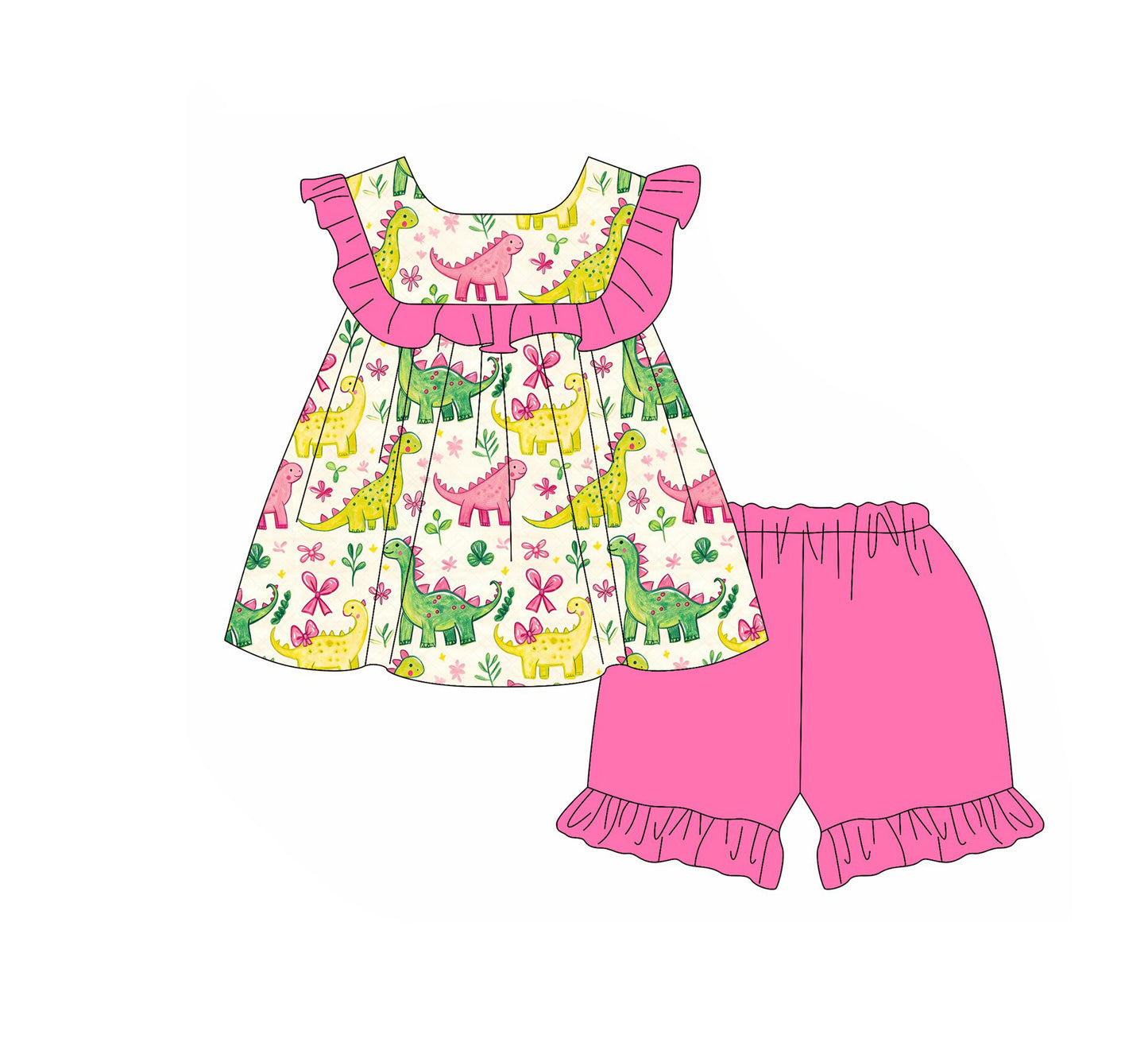 Pre-order no moq GSSO3210 pre-order baby girl clothes dinosaur sleeveless shorts summer outfit-26.1.15