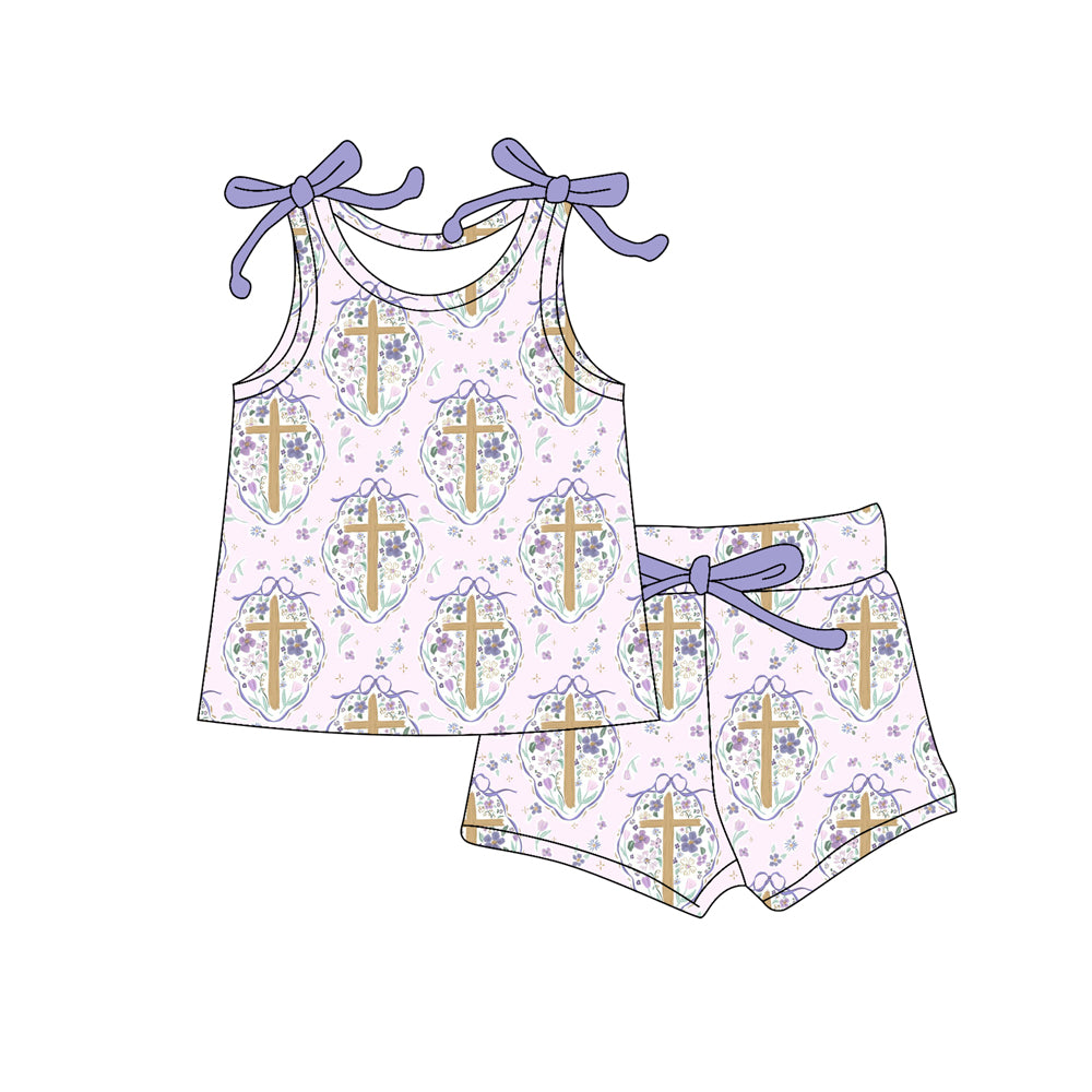 Pre-order no moq GSSO3213 pre-order baby girl clothes easter floral suspender shorts summer outfit-26.1.15