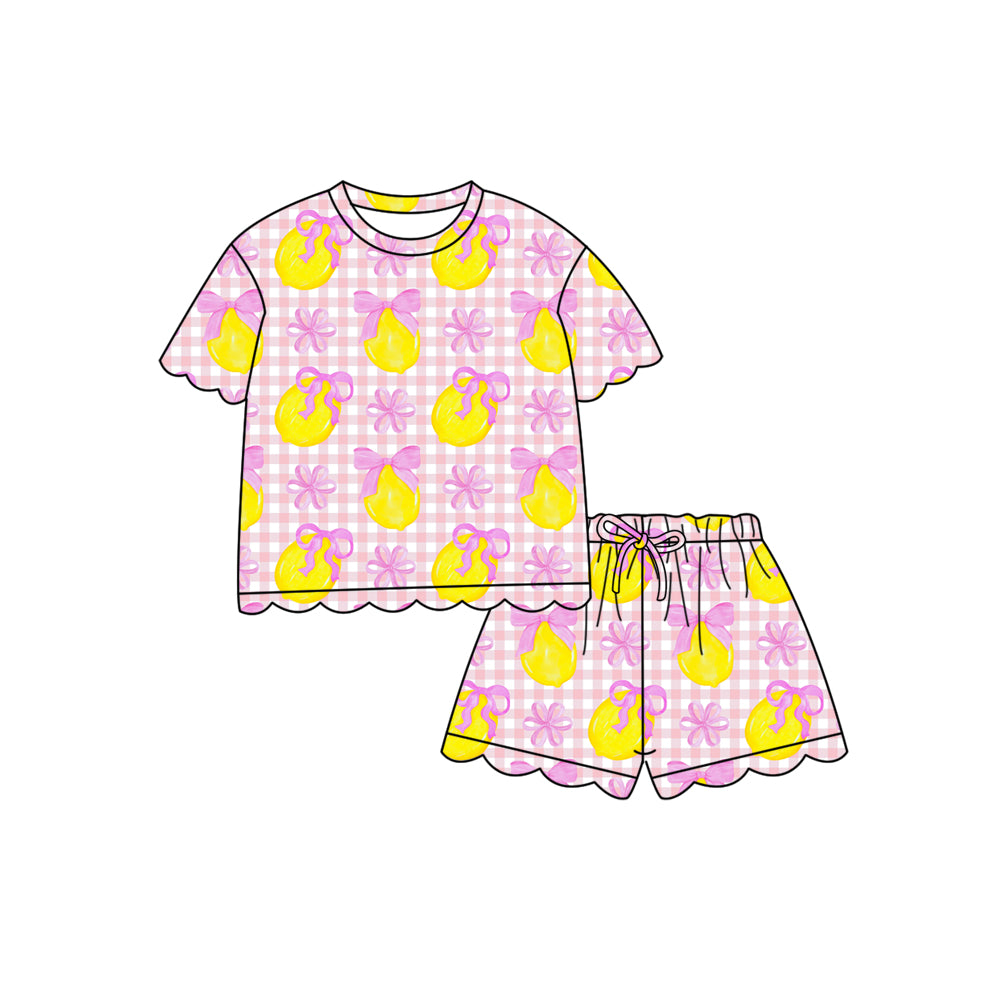 Pre-order no moq GSSO3235 pre-order baby girl clothes lemom bow short sleeve shorts summer outfit-26.1.19