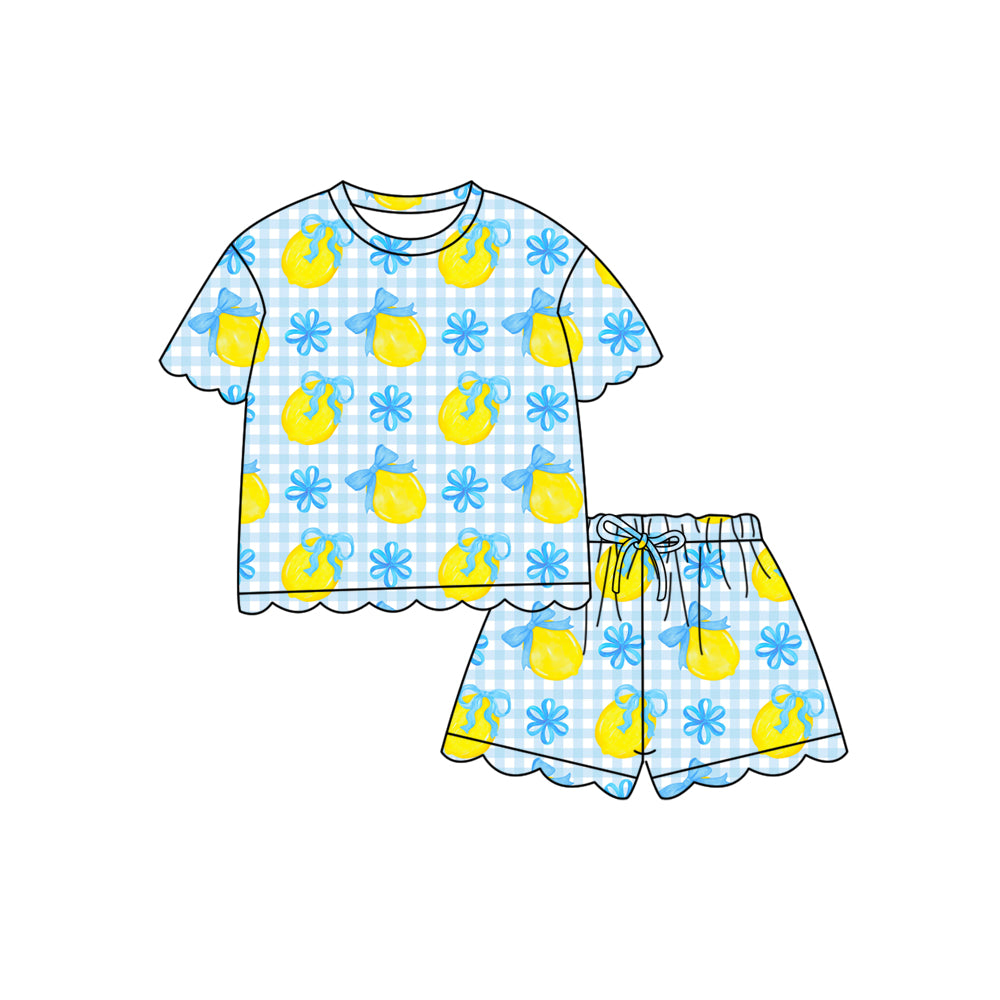 Pre-order no moq GSSO3236 pre-order baby girl clothes lemom bow short sleeve shorts summer outfit-26.1.19