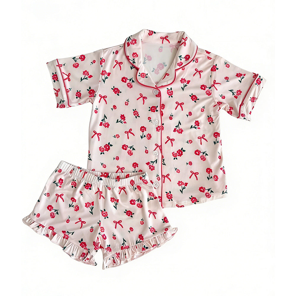 Pre-order no moq GSSO3241 pre-order baby girl clothes bow floral short sleeve shorts summer outfit-26.1.19