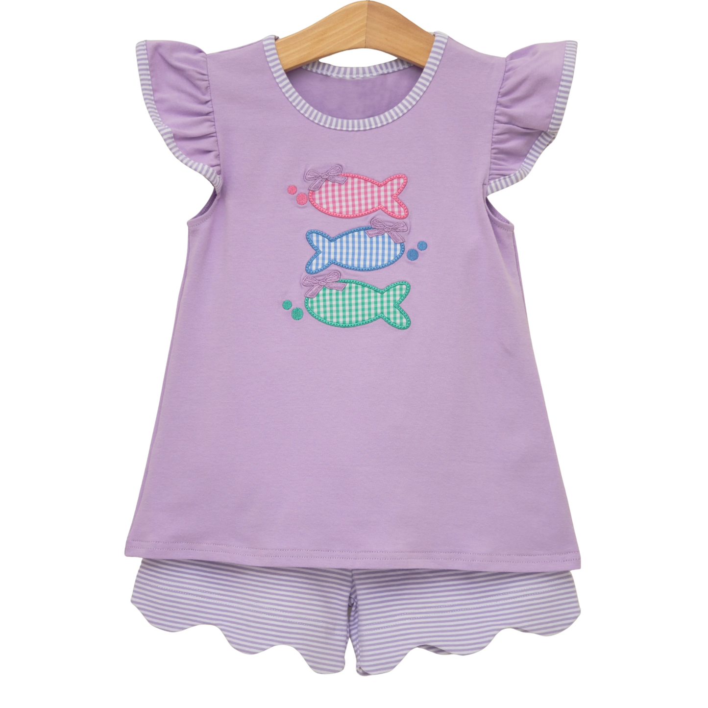 Pre-order no moq GSSO3242 pre-order baby girl clothes fish purple flying sleeve shorts summer outfit-26.1.19