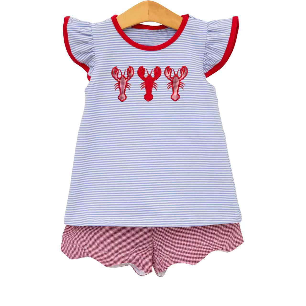 Pre-order no moq GSSO3243 pre-order baby girl clothes lobster flying sleeve shorts summer outfit-26.1.19