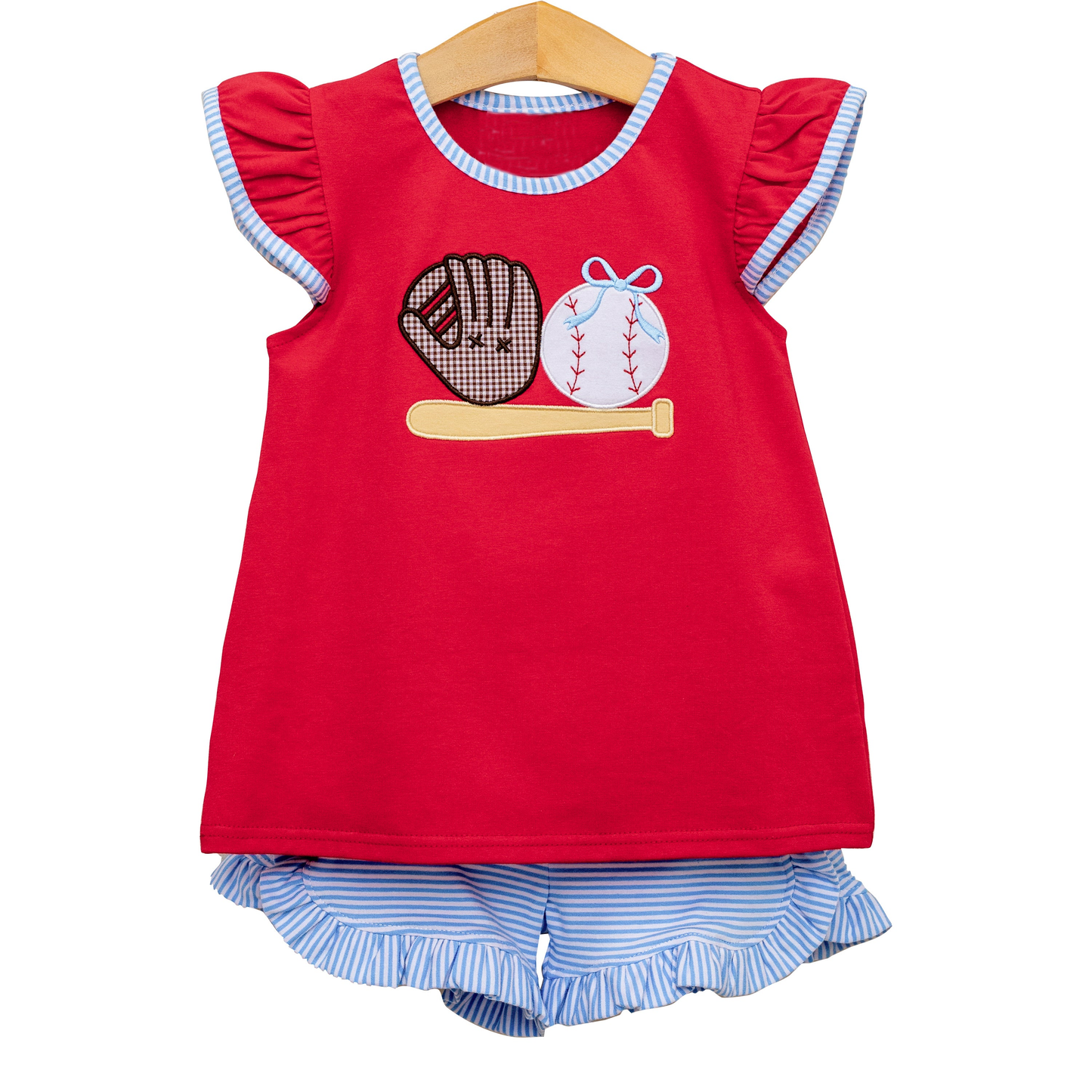 Pre-order no moq GSSO3246 pre-order baby girl clothes baseball red sleeveless shorts summer outfit-26.1.19