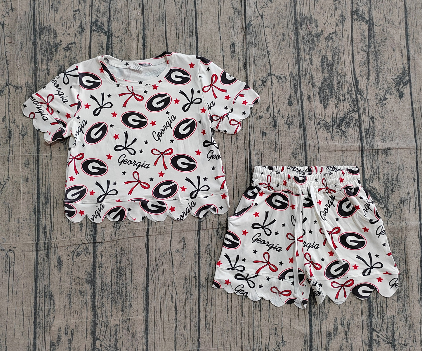 GSSO3250 Preorder Sample Baby Girl Star Bows G Top Scallop Shorts Team Clothes Sets