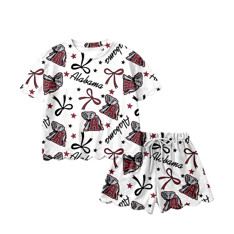 Pre-order no moq GSSO3253 pre-order scallop baby girl clothes team bow short sleeve shorts summer outfit-26.1.20