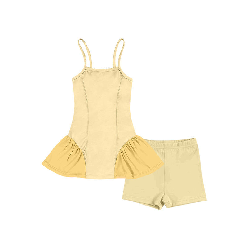 Pre-order no moq GSSO3262 pre-order baby girl clothes yoga yellow suspender shorts summer outfit-26.1.20