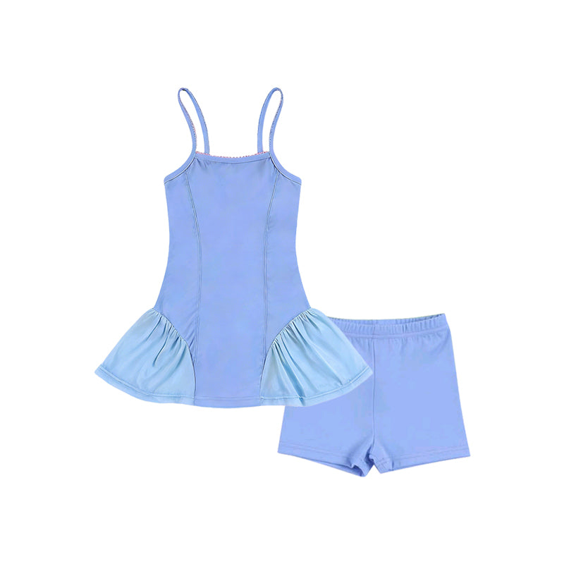 Pre-order no moq GSSO3264 pre-order baby girl clothes yoga blue suspender shorts summer outfit-26.1.20
