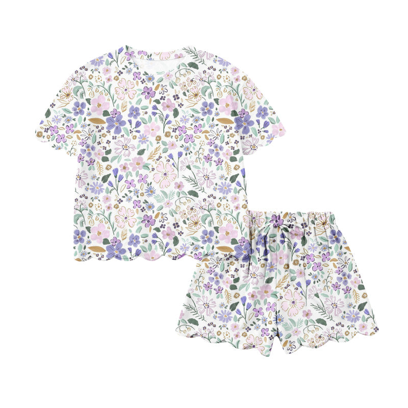 Pre-order no moq GSSO3267 pre-order scallop baby girl clothes floral short sleeve shorts summer outfit-26.1.21
