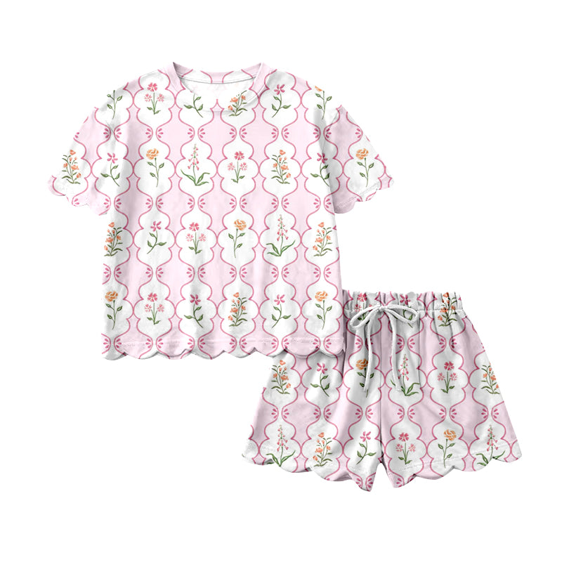 Pre-order no moq GSSO3271 pre-order scallop baby girl clothes floral short sleeve shorts summer outfit-26.1.21