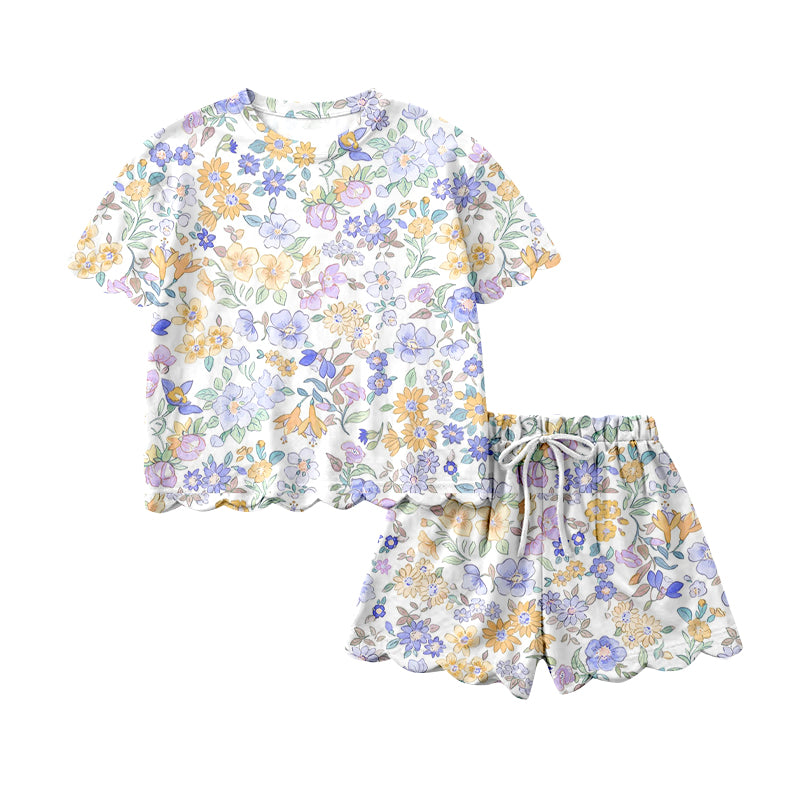 Pre-order no moq GSSO3274 pre-order scallop baby girl clothes floral short sleeve shorts summer outfit-26.1.21