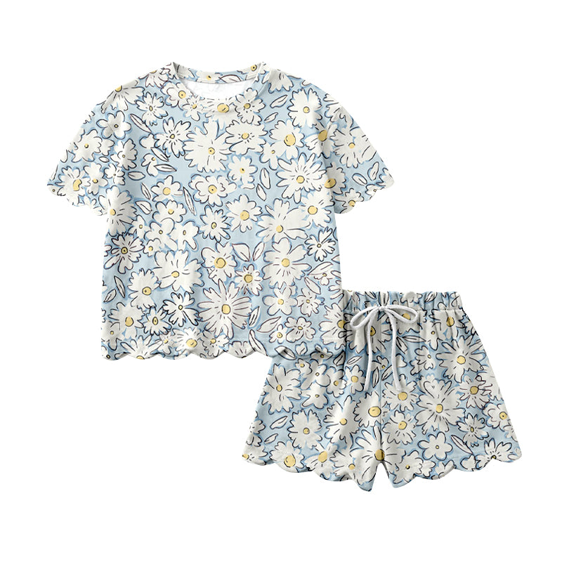 Pre-order no moq GSSO3275 pre-order scallop baby girl clothes floral short sleeve shorts summer outfit-26.1.21