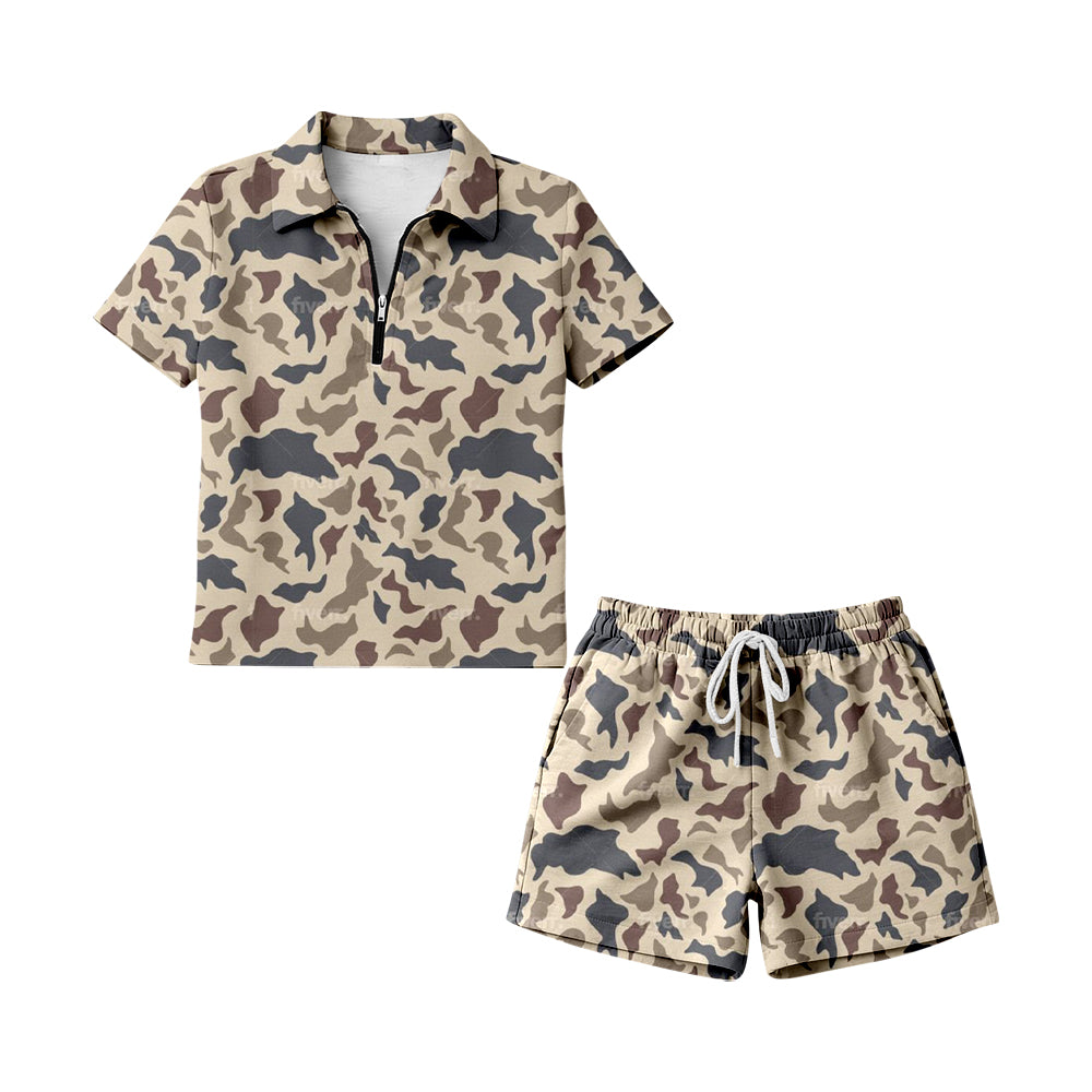 GSSO3314 Preorder Adult Women Girl Southern Khaki Camo Zipper Pullovers Pockets Short Clothes Sets