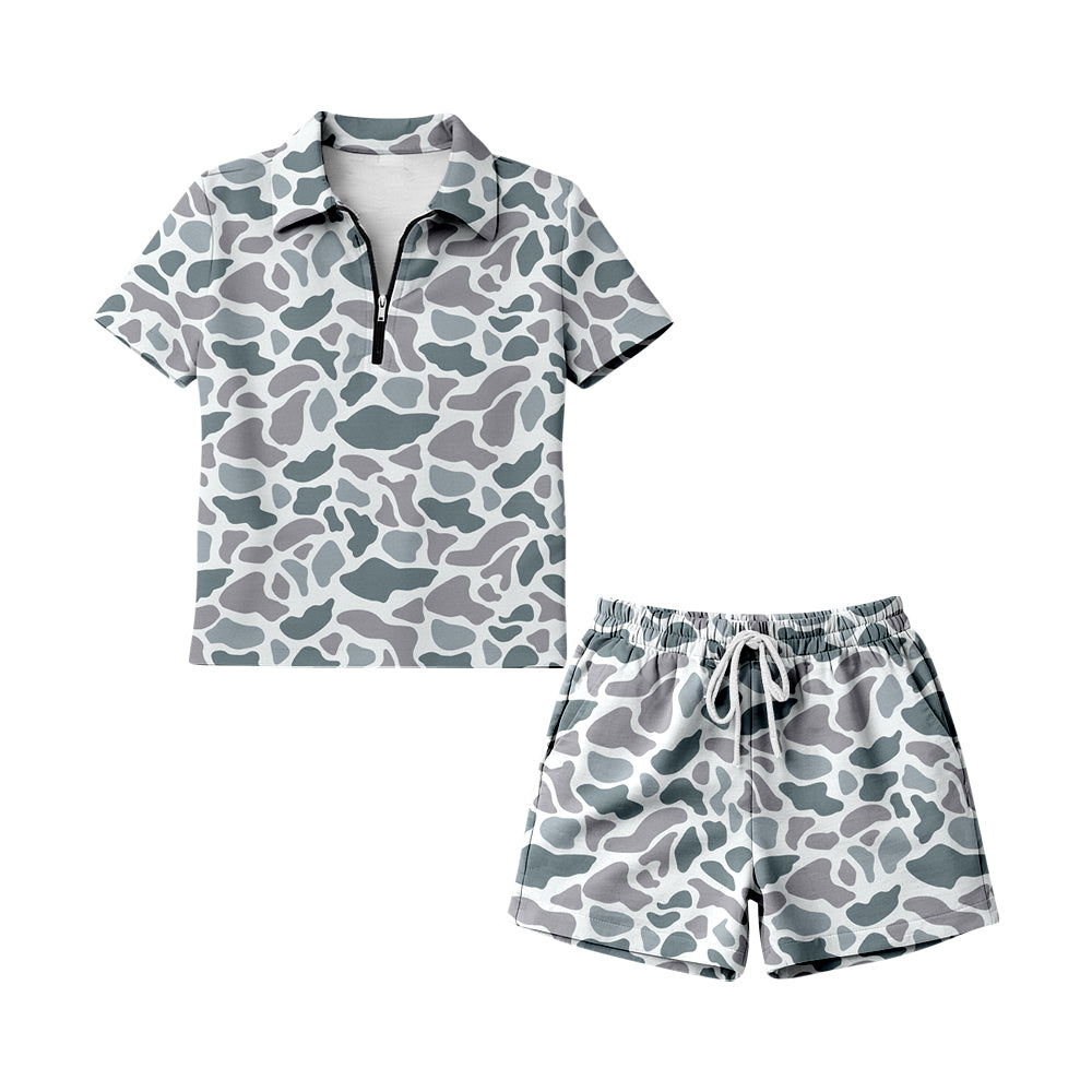 GSSO3318 Preorder Adult Women Girl Southern Light Grey Camo Zipper Pullovers Pockets Short Clothes Sets