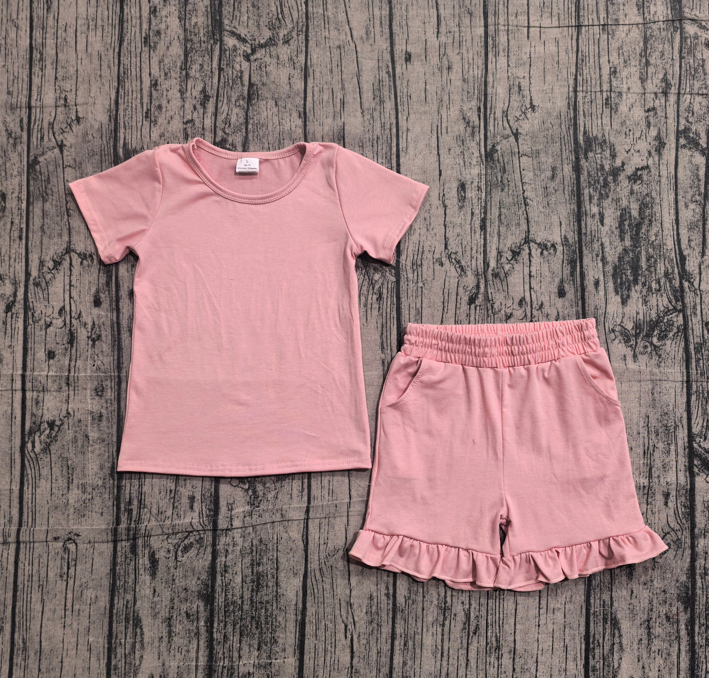 GSSO3348 Preorder Sample Baby Girls Short Sleeve Pink Shirt Top Ruffle Short Clothes Set