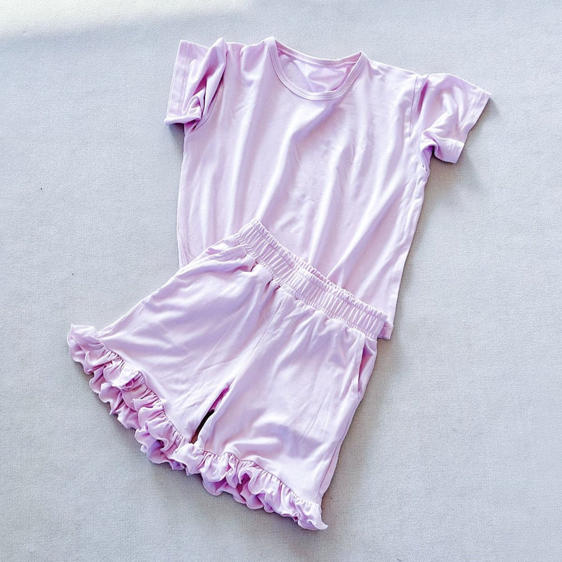 GSSO3350 Preorder Baby Girl Short Sleeve Pink Shirt Top Ruffle Short Clothes Set