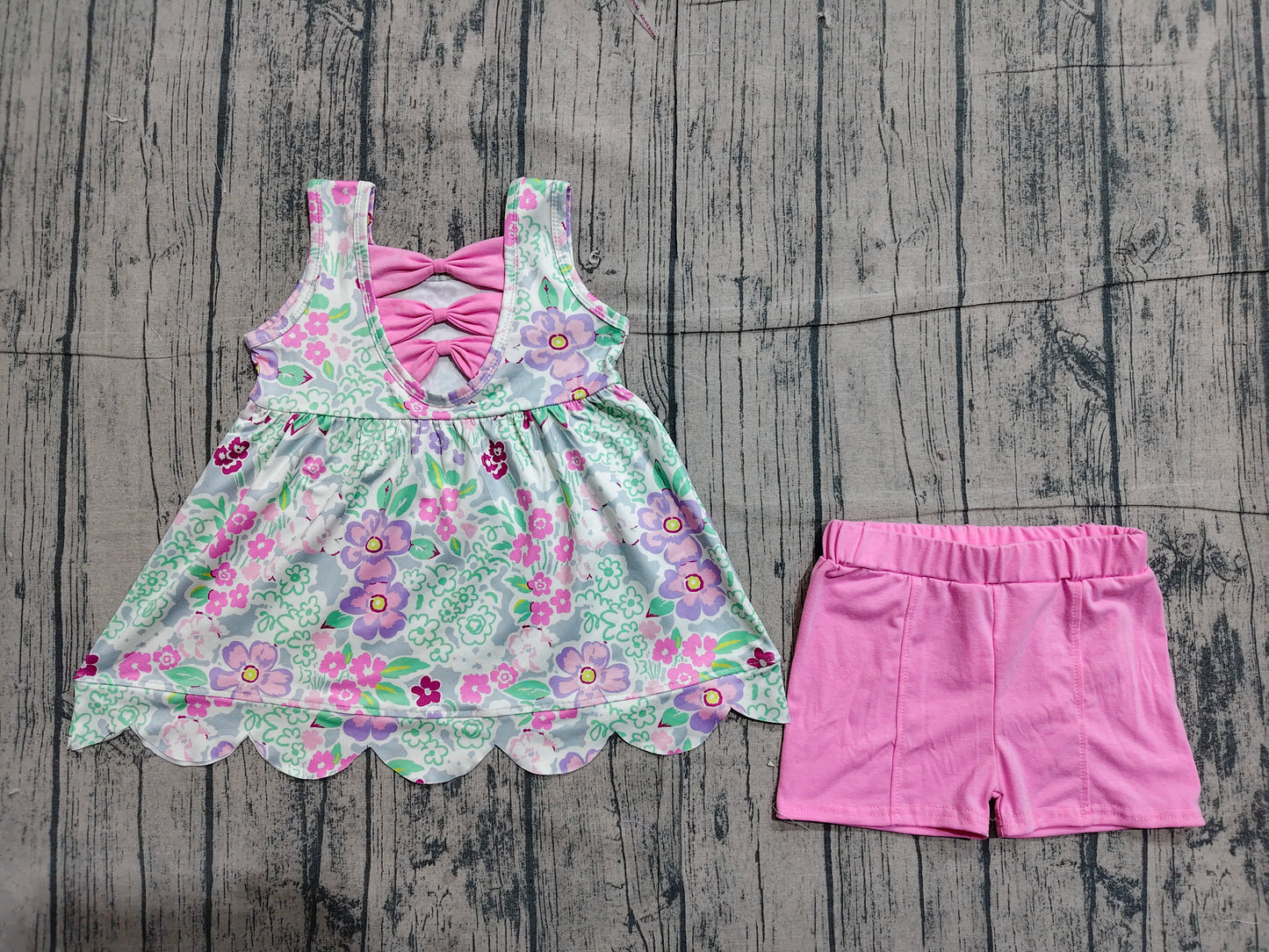 GSSO3385 Preorder Sample Baby Girl Sleeveless Colorful Flowers Tunic Shorts Clothes Set