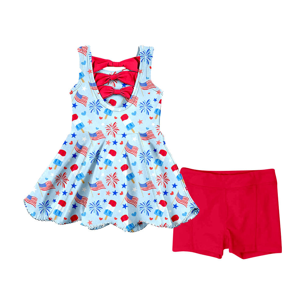 GSSO3386 Preorder Baby Girls Sleeveless Popsicle Flags Tunic Shorts 4th of July Clothes Set