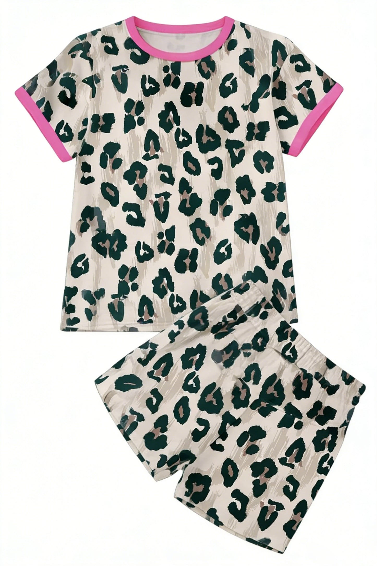 GSSO3407 Preorder Baby Girls Short Sleeve Green Leopard Top Shorts Clothes Set