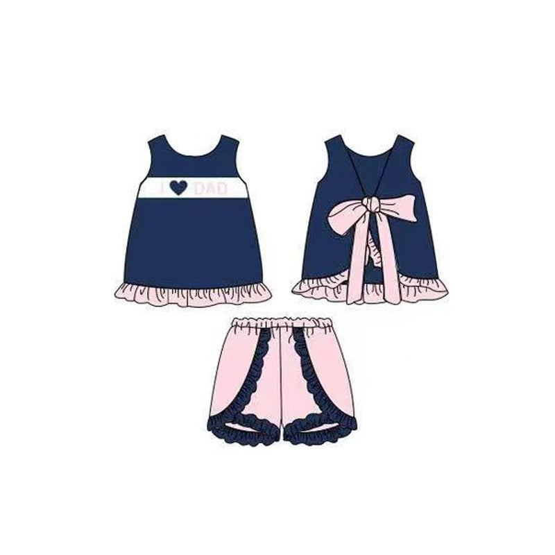 GSSO3428 Preorder Baby Girl I Love Dad Back Bow Tunic Ruffle Shorts Clothes Set
