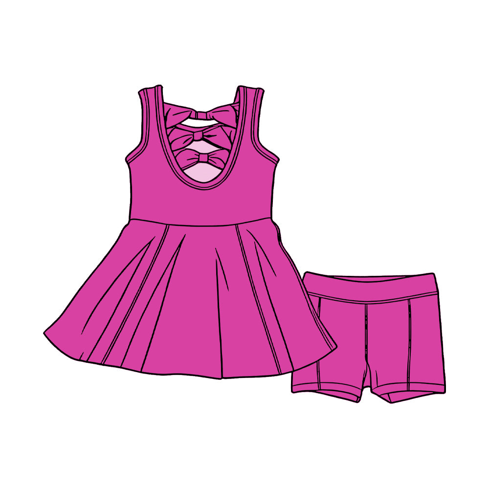GSSO3455 Preorder Baby Girl Hot Pink Sleeveless Back Bows Tunic Shorts Clothes Sets