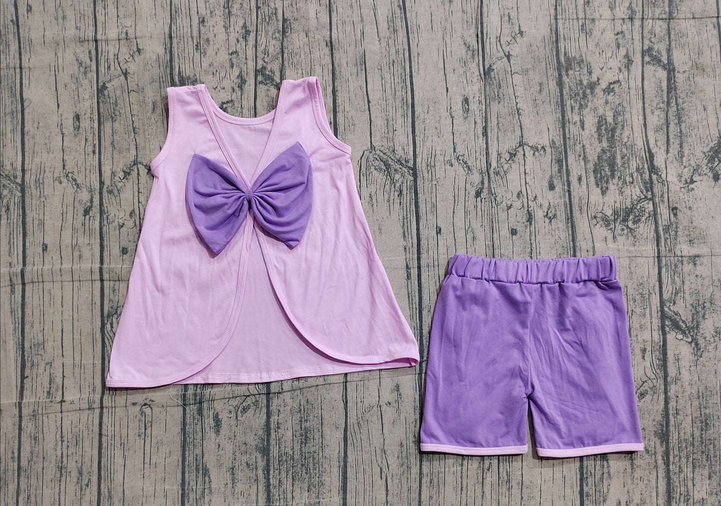 GSSO3461 Preorder Sample Baby Girl Lavender Sleeveless Back Bows Tunic Ruffle Shorts Clothes Sets