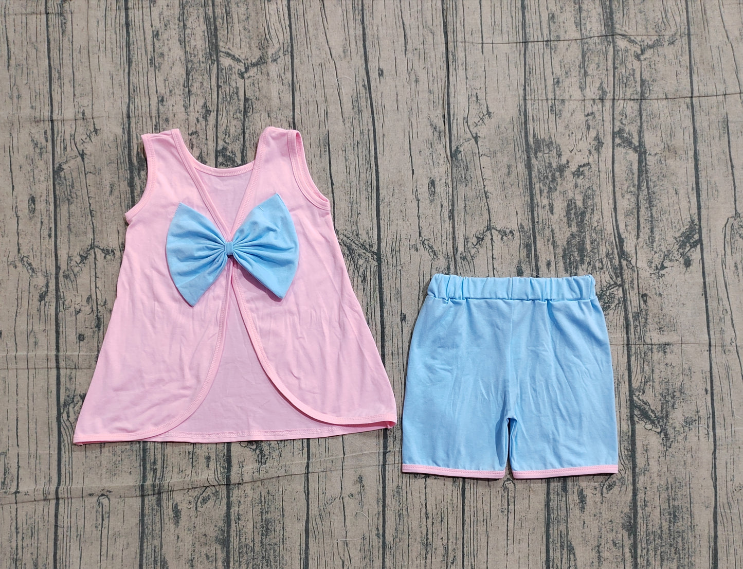 GSSO3462 Preorder Sample Baby Girl Light Pink Sleeveless Back Bows Tunic Ruffle Shorts Clothes Sets