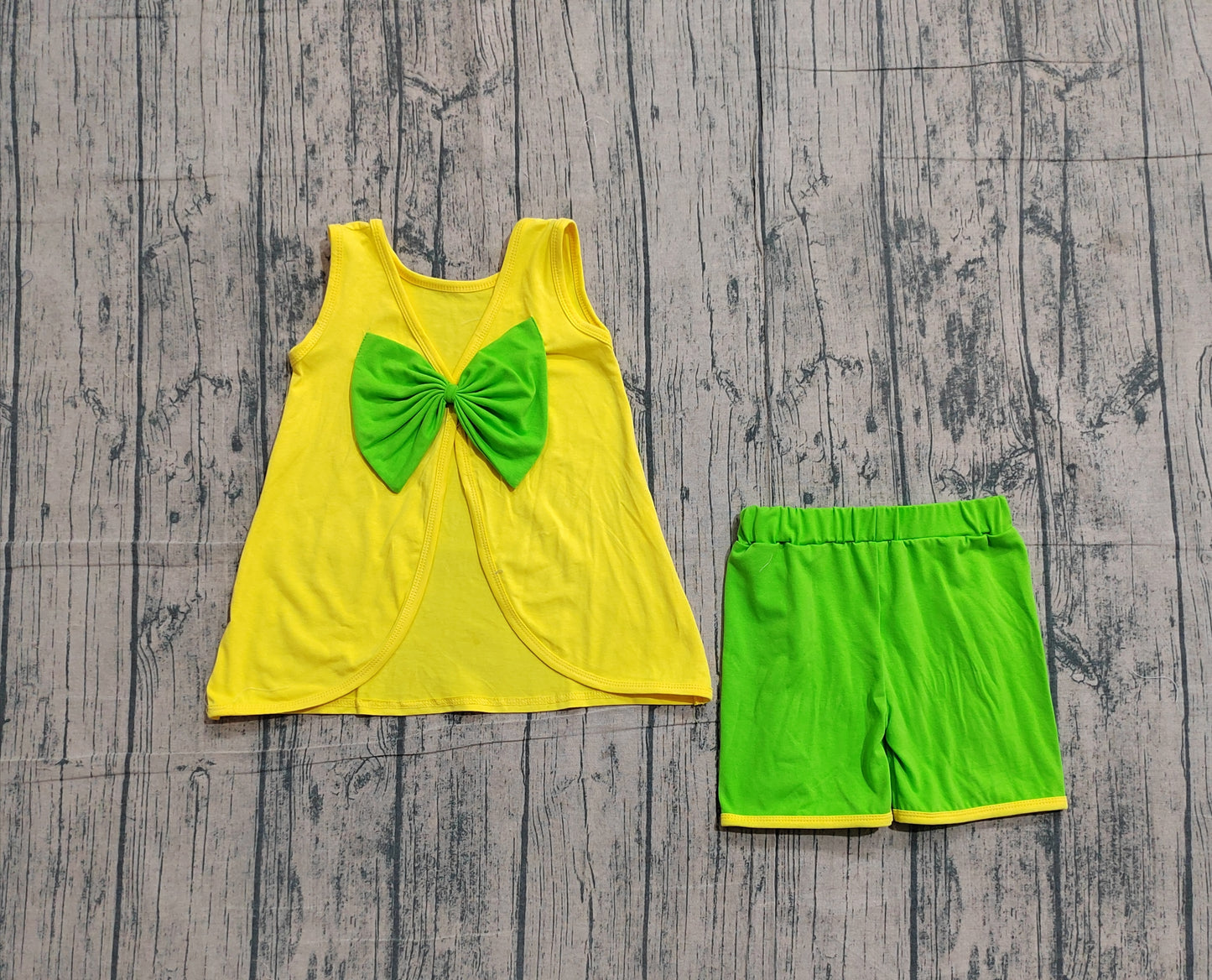 GSSO3464 Preorder Sample Baby Girl Sleeveless Back Bows Tunic Green Ruffle Shorts Clothes Sets