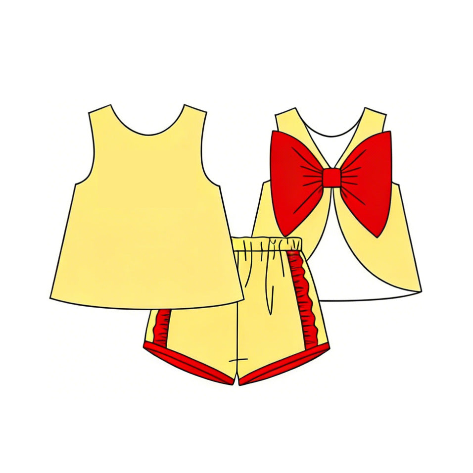 GSSO3466 Preorder Baby Girl Yellow Sleeveless Back Bows Tunic Shorts Clothes Sets
