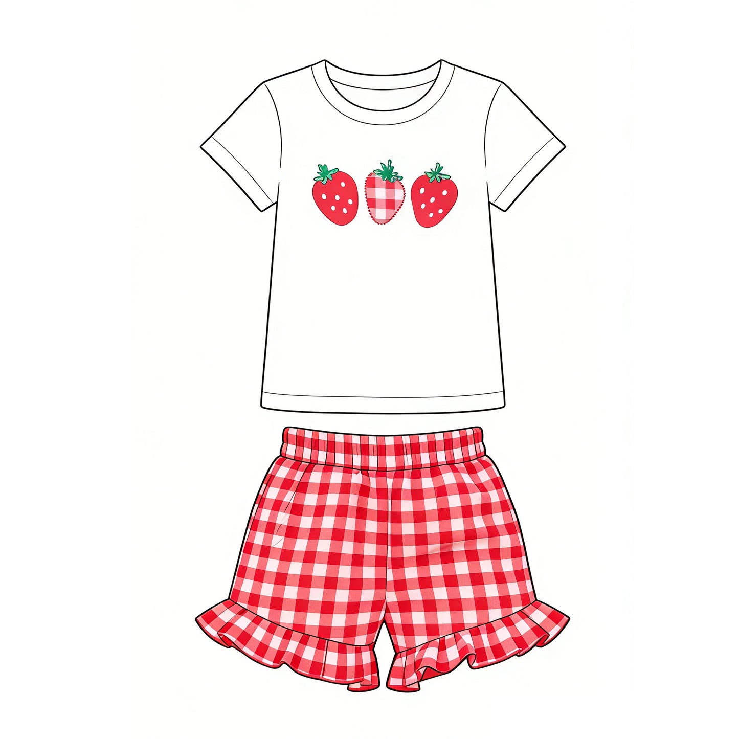 GSSO3488 Preorder Baby Girl Strawberry Top Checked Ruffle Short Clothes Sets