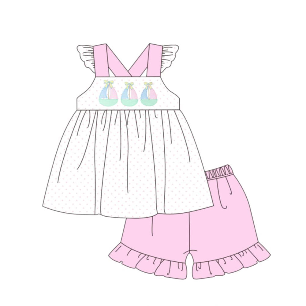GSSO3494 Preorder Baby Girl Pink Polka Dots Boats Tunic Ruffle Short Clothes Sets