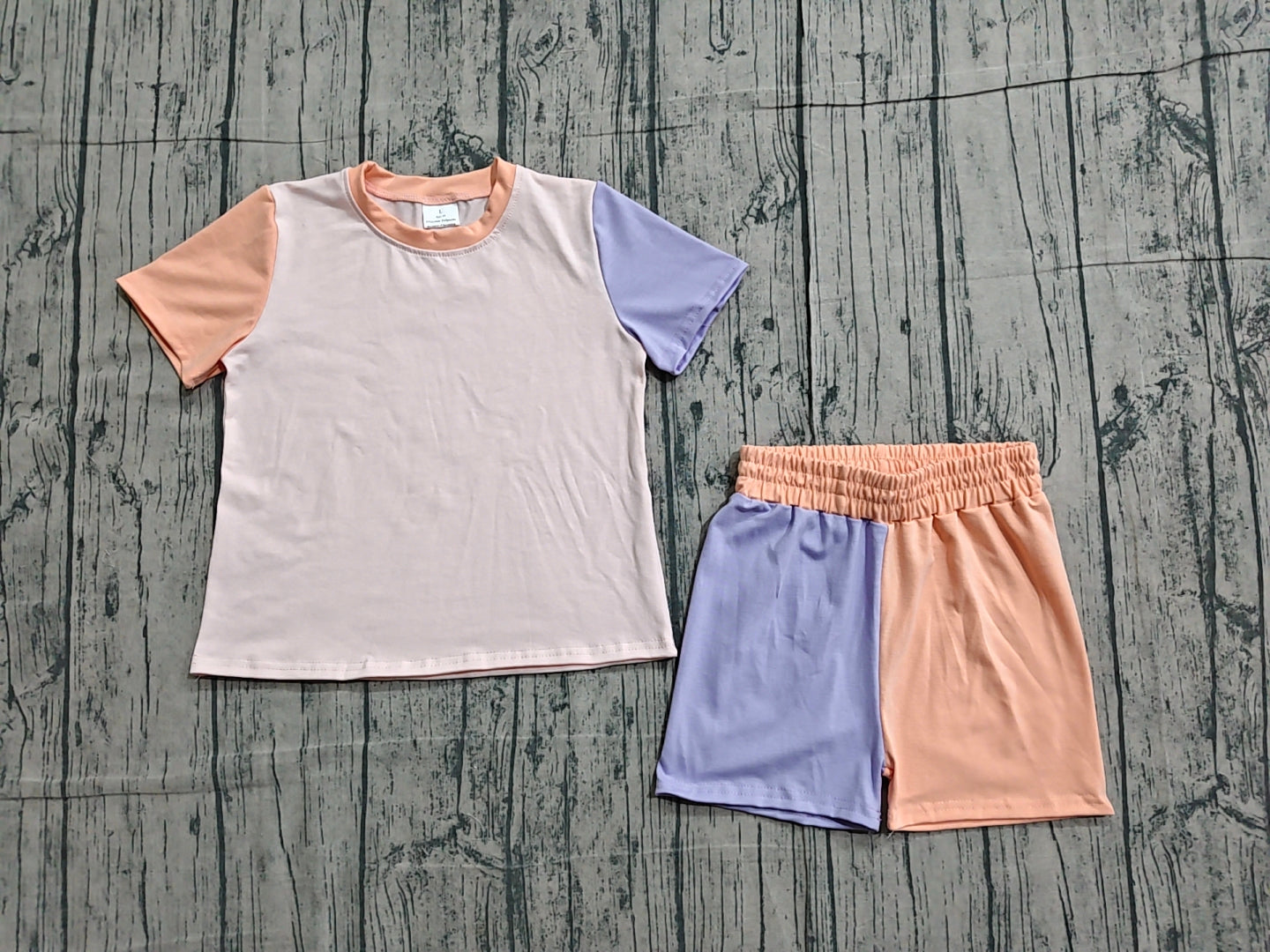 GSSO3504 Preorder Sample Baby Girl Pink Blue Patchwork Top Short Pajamas Clothes Sets