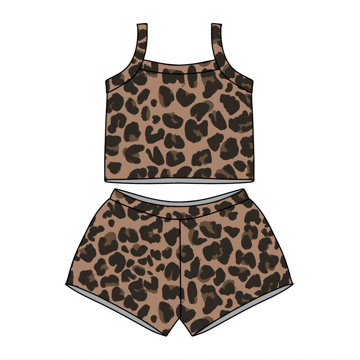 GSSO3506 Preorder Baby Girls Strap Brown Leopard Vests Top Short Clothes Sets