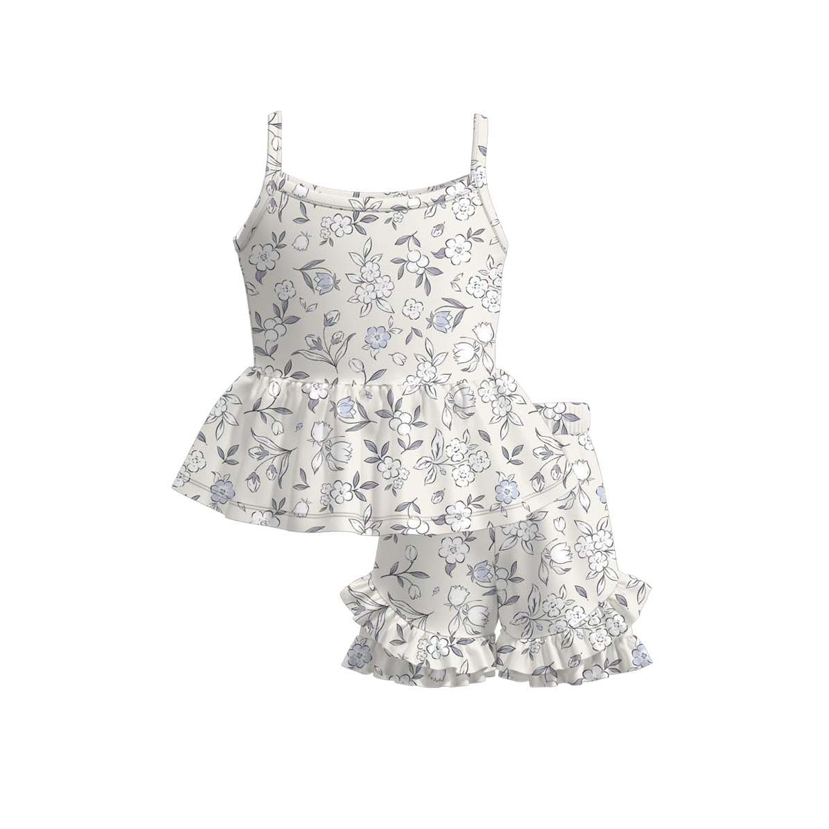 GSSO3534 Preorder Baby Girls Strap Colorful Flowers Tunic Ruffle Short Clothes Sets